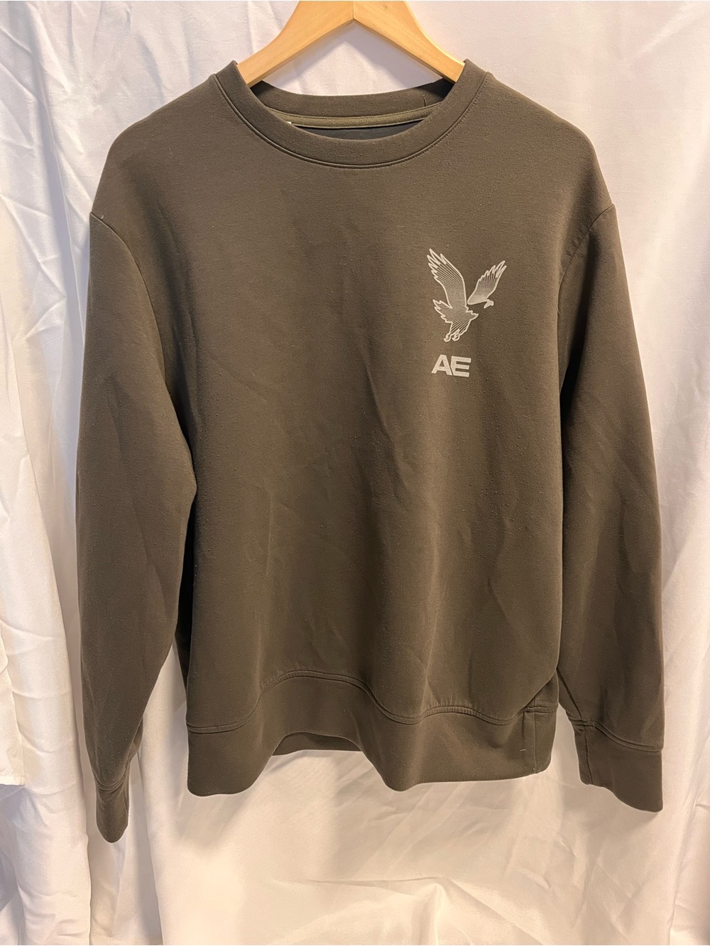 American Eagle Outfitters Olive Green Crewneck with White Eagle Logo